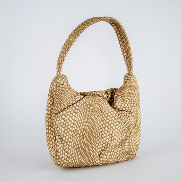 STAUD Felix Handbag Gathered Dotted Embossed Soft Cow Leather Fawn $350 - Picture 6 of 14